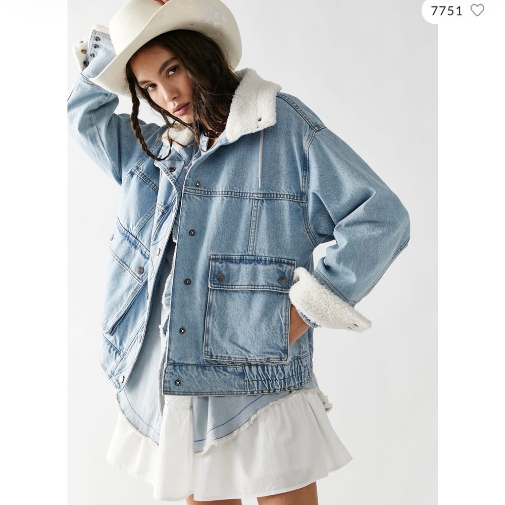 Free People Blue Sherpa-Lined Jean Jacket